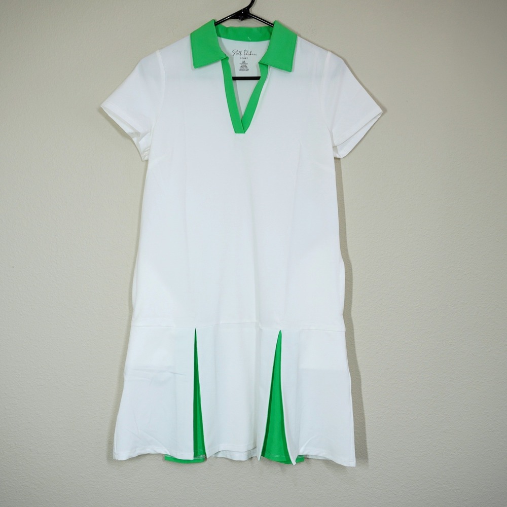 Stella Parker Sport Golf Dress Womens XS White Green Pleated Short Sleeve Active